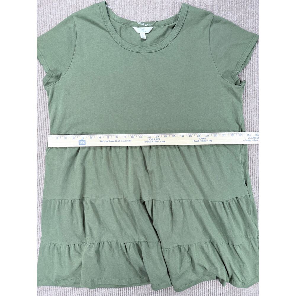Time and Tru Olive Green Tiered Cotton T-Shirt Mini Dress XXL 20 Pockets - Picture 8 of 9